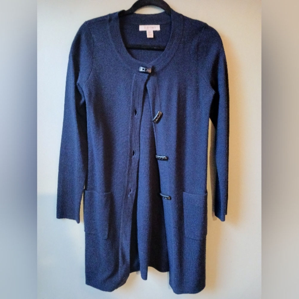 Ellen Tracy Wool Mid-Length Button Down Cardigan Sweater